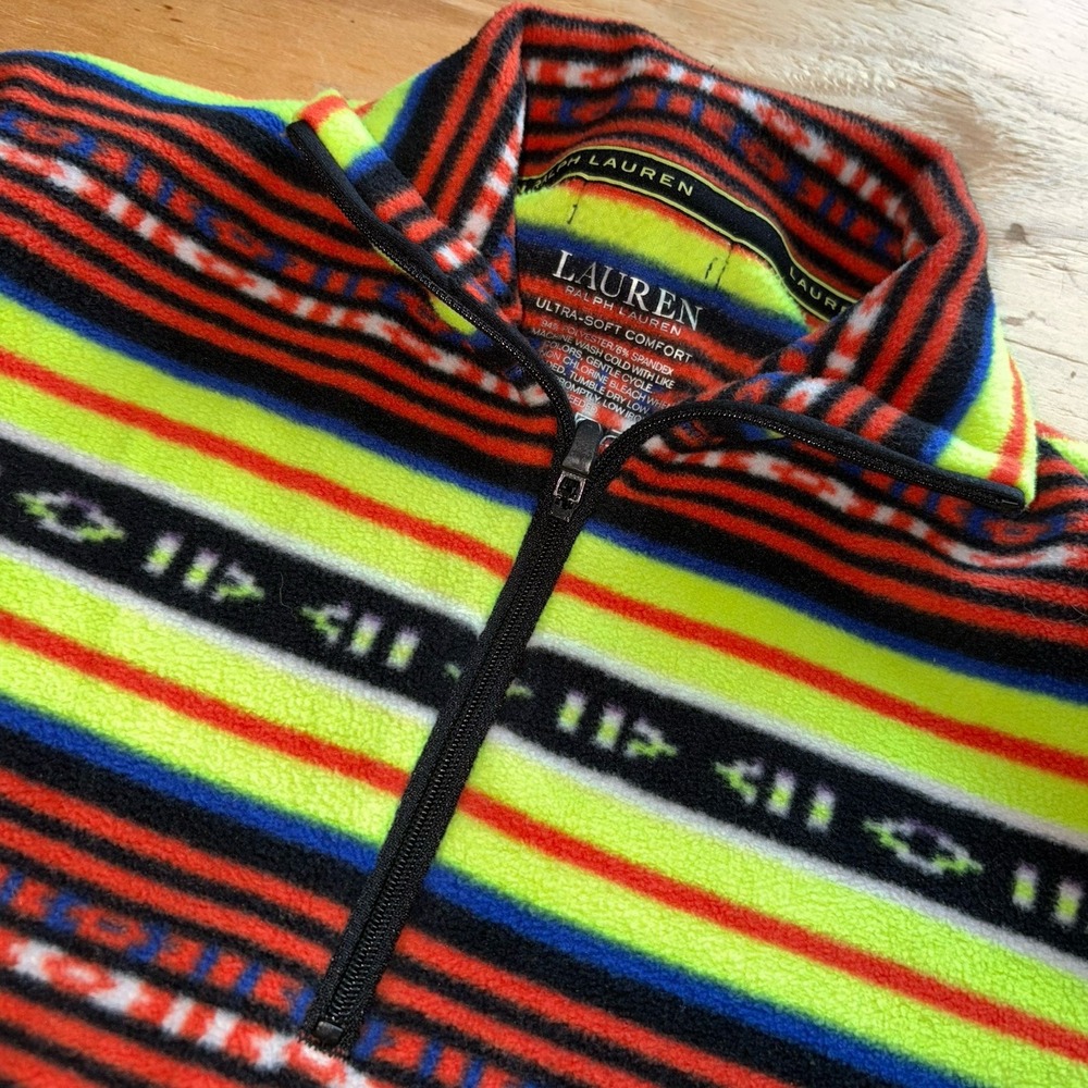 Lauren Ralph Lauren Neon Tribal Aztec Southwestern Fleece Quarter Zip Small